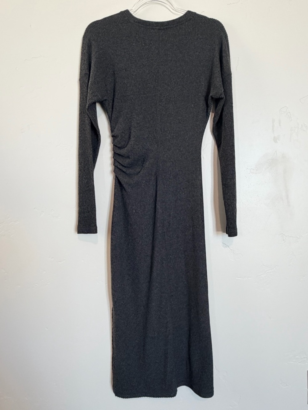 Nation LTD Grey Ruched Midi Dress Long Sleeve Minimalist Body Skimming - Picture 6 of 6